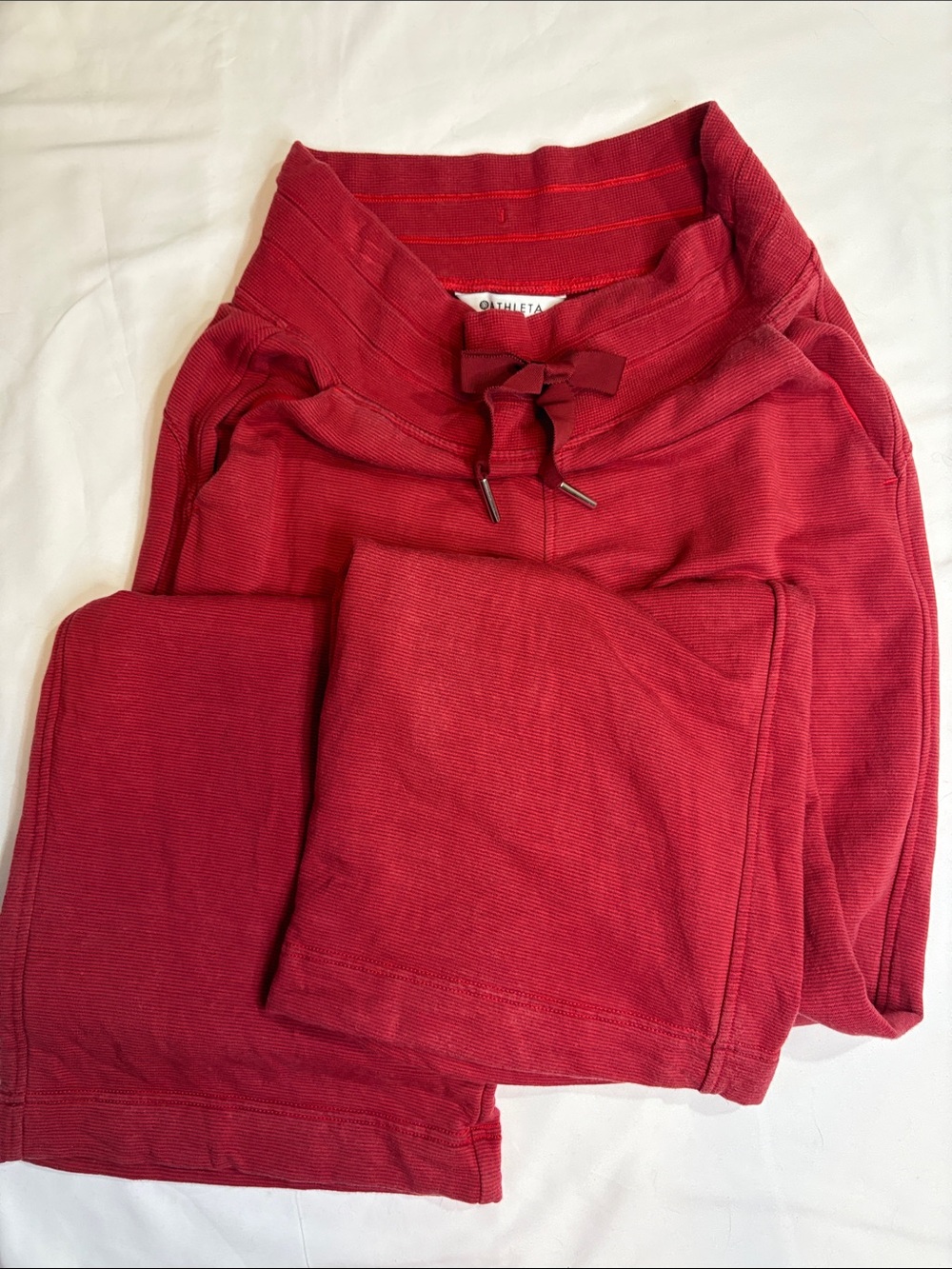 Women's Ribbed Wide-Leg Lounge Gym Sweatpant Crimson Raspberry Red Micro Stripe